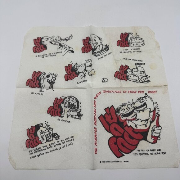 Vintage Fort Howard Paper Co Its A Fact Printed Napkin Featuring Food Statistics - Picture 1 of 6